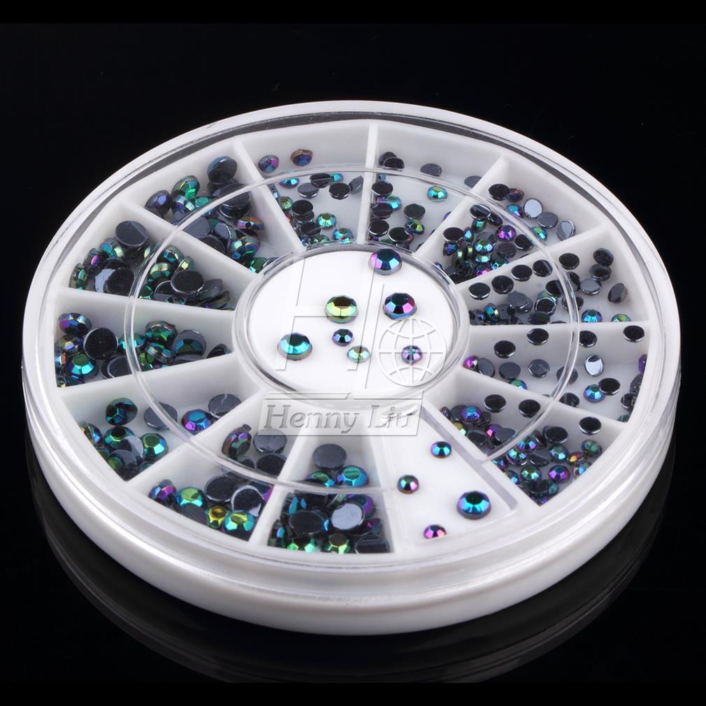 300pcs/set 3D Nail Art Tips 300pcs Nail Art Tips gems Crystal Glitter shiny Rhinestone DIY Decoration + Wheel Nail supplies - ebowsos