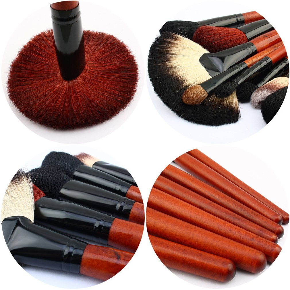 30PCS Wooden Handle Wool Hair Makeup Brush for Foundation Blusher Powder Eyebrow Cosmetic Brush Tools With Bag - ebowsos