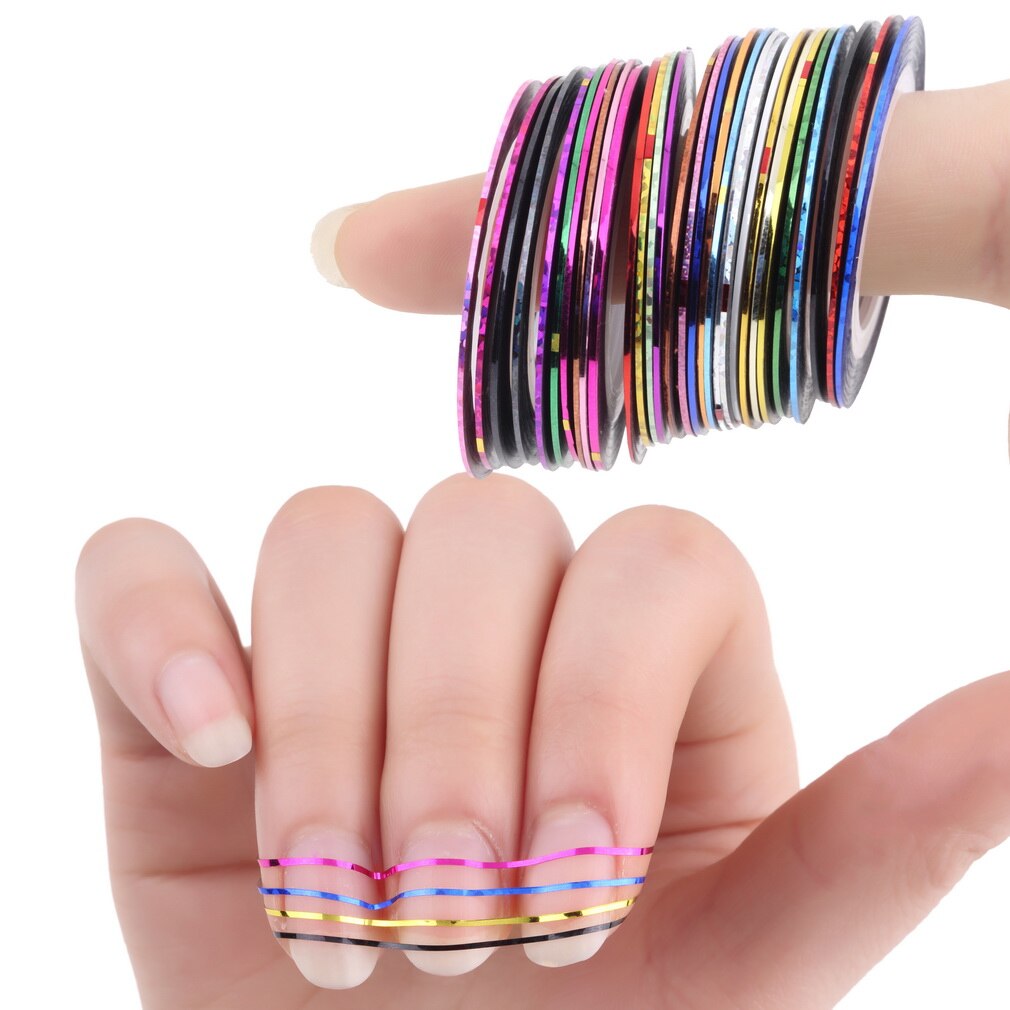 30Pcs Rolls 3D Striping Tape Line Sticker Tips DIY Nail Art Decoration Sticker Self-Adhesive Fingernail Decal Tools Nail Tips - ebowsos