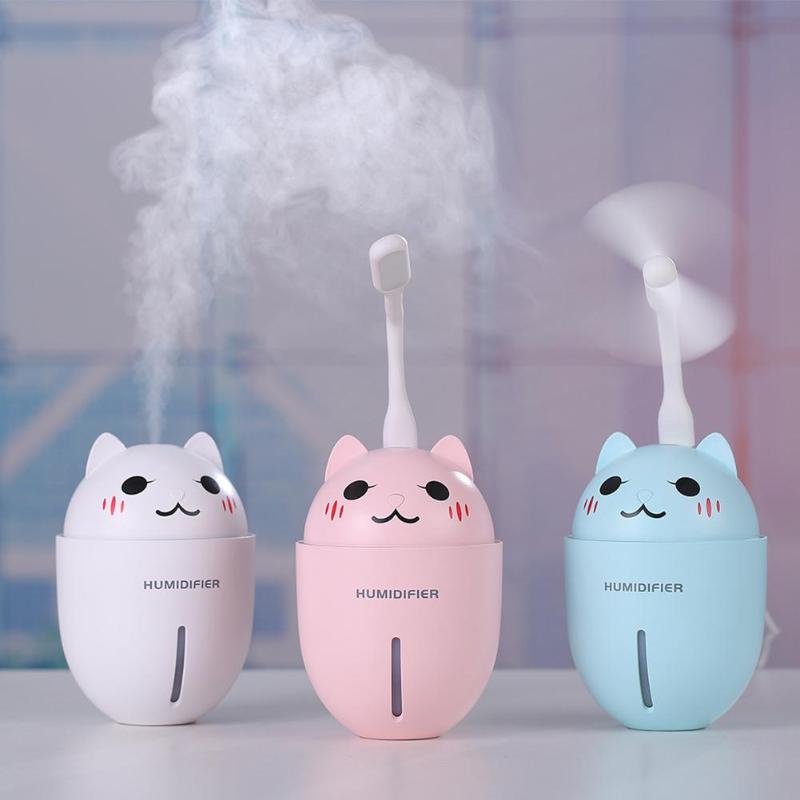 320ML Air Humidifier USB Humidifiers for Home Car Portable 3 In 1 Aroma Essential Oil Diffuser With LED Fan Night Light Hot Sale - ebowsos