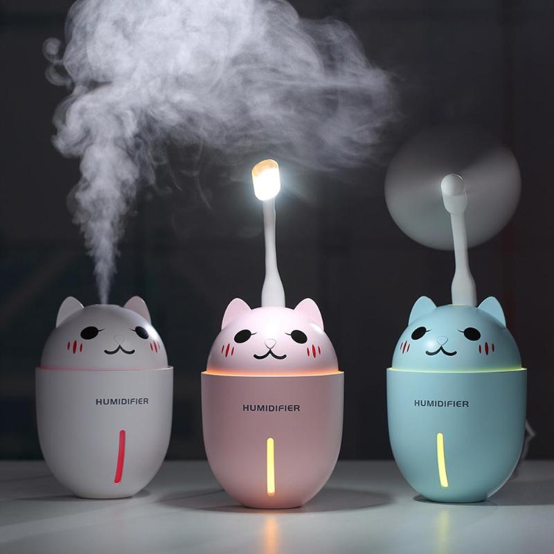 320ML Air Humidifier USB Humidifiers for Home Car Portable 3 In 1 Aroma Essential Oil Diffuser With LED Fan Night Light Hot Sale - ebowsos