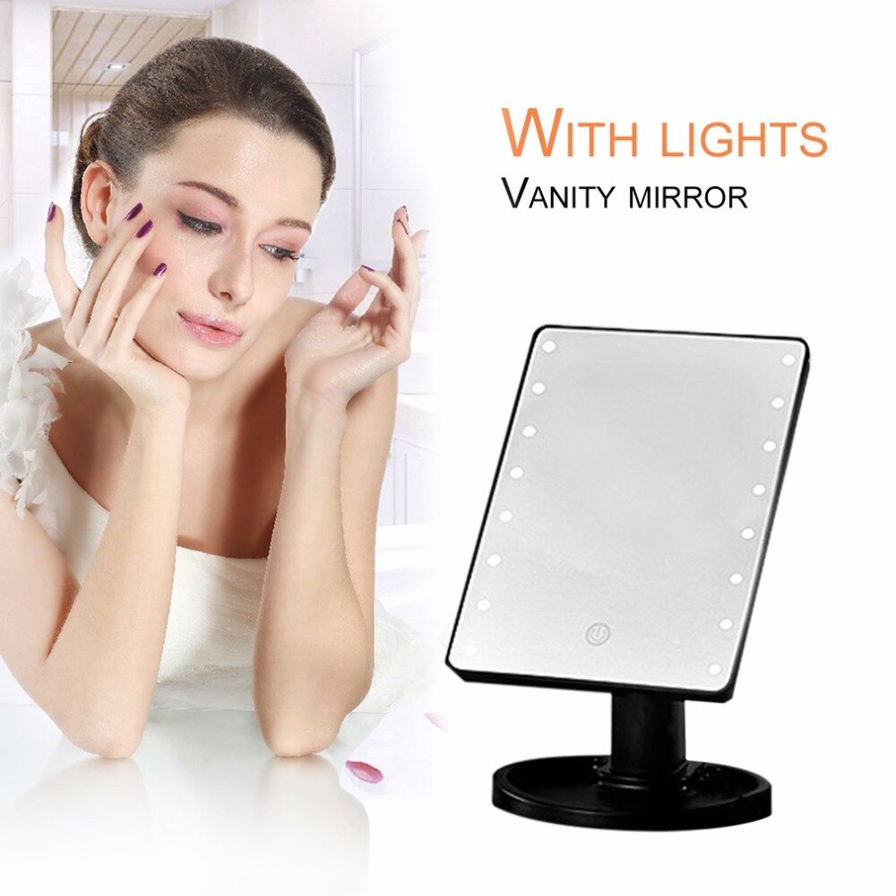 360 Degree Rotation Women Facial Makeup Mirror 16LED Portable Size Luminous Touch Screen Battery Powered Cosmetic Mirrors New - ebowsos