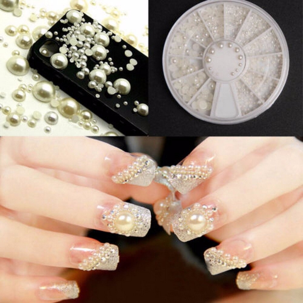 3D Fashion White Nail Art Tips simulated pearl Acrylic Gem Glitter Manicure DIY Decoration Drop Shipping Wholesale - ebowsos