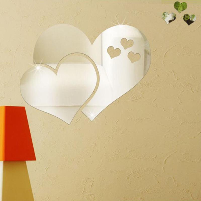 3D Mirror Wall Stickers Love Heart Decal DIY Home Bedroom Art Decor - ebowsos