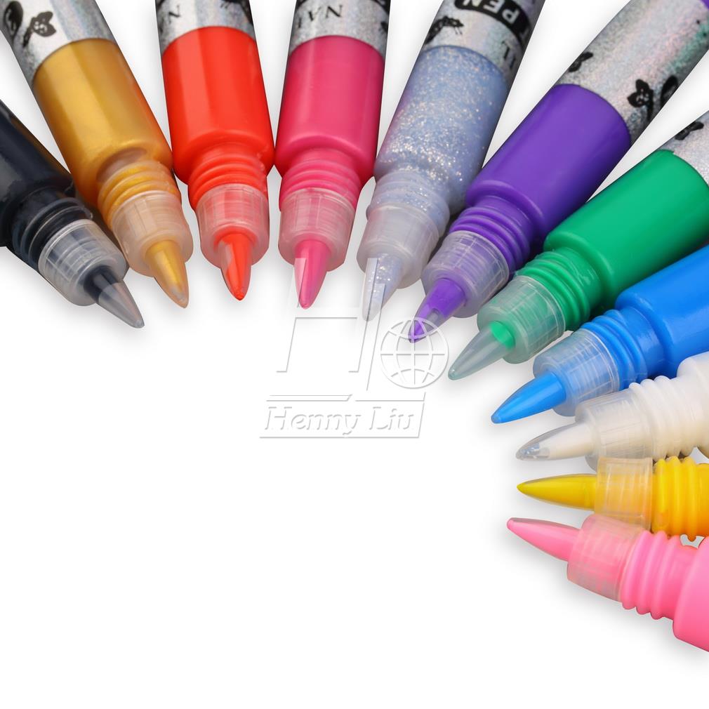 3D Nail Art Polish Painted Pen Liner Painting Pen Carved Pen Kit Set 12 Candy color Nail Art Accessories Drop Shipping Wholesale - ebowsos