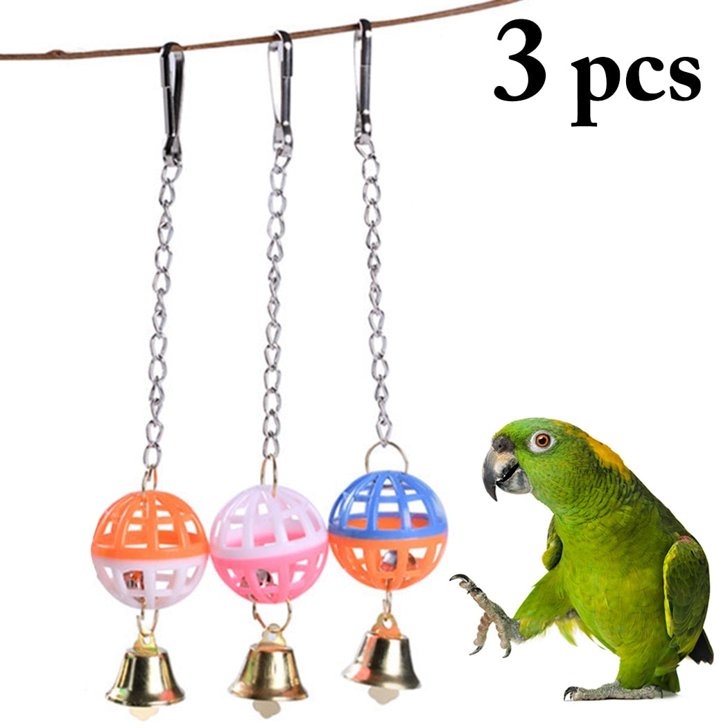 3PCS Double Colors Bell Bird Toys Creative Funny Bell Bird Chew Toy Cage Hanging Toy For Parrot Pet Bird Training Supplies-ebowsos