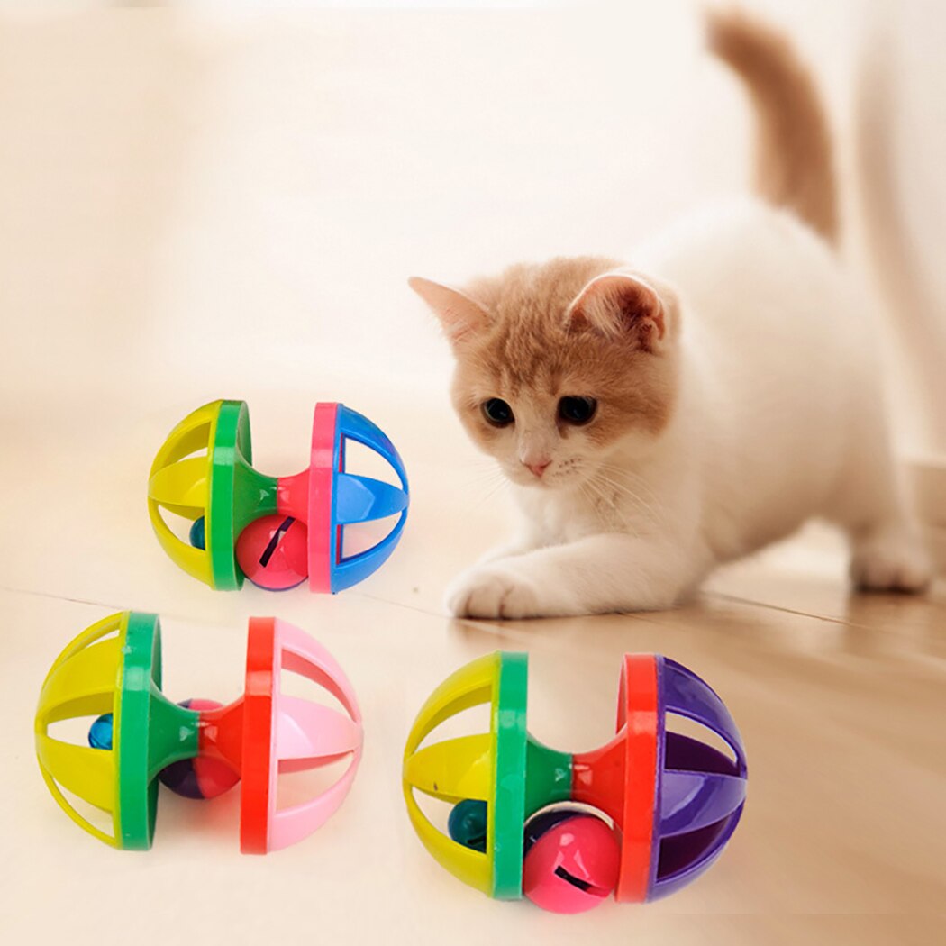 3PCS Environmental Protection Hit Color Double Bell Ball Cat Ball Toy Interactive Creative Pet Toy Cat Dog Squeaky Toy Supplies-ebowsos