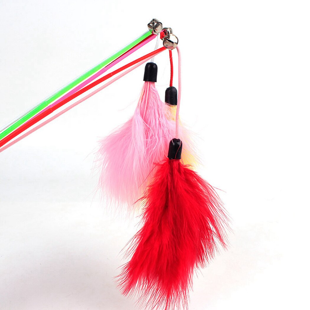 3PCS Fishing Rod Shape Bells Solid Color Feathers Stick Cat Teaser Wand Interactive Funny Creative Cat Teaser Toy Pet Play Toy-ebowsos