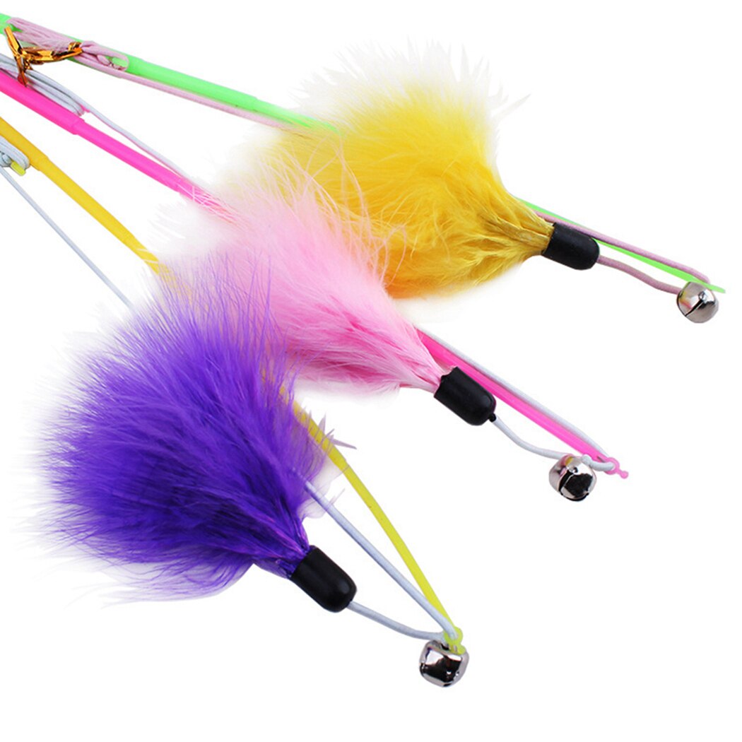 3PCS Fishing Rod Shape Bells Solid Color Feathers Stick Cat Teaser Wand Interactive Funny Creative Cat Teaser Toy Pet Play Toy-ebowsos