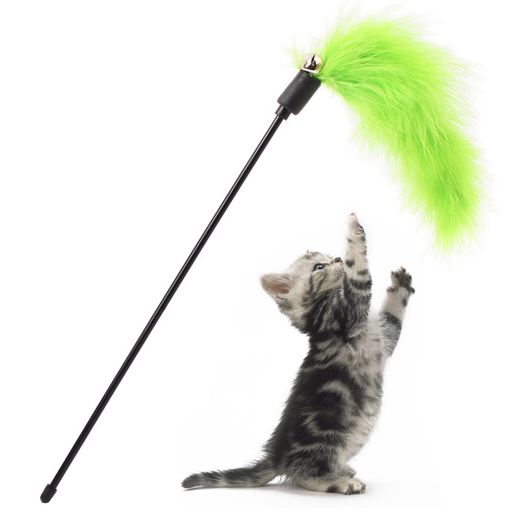 3PCS Interactive Artificial Feather Cat Training Toy Cat Wand Toy Solid Color Feather Short Rod Funny Cat Stick Pink Green Blue-ebowsos