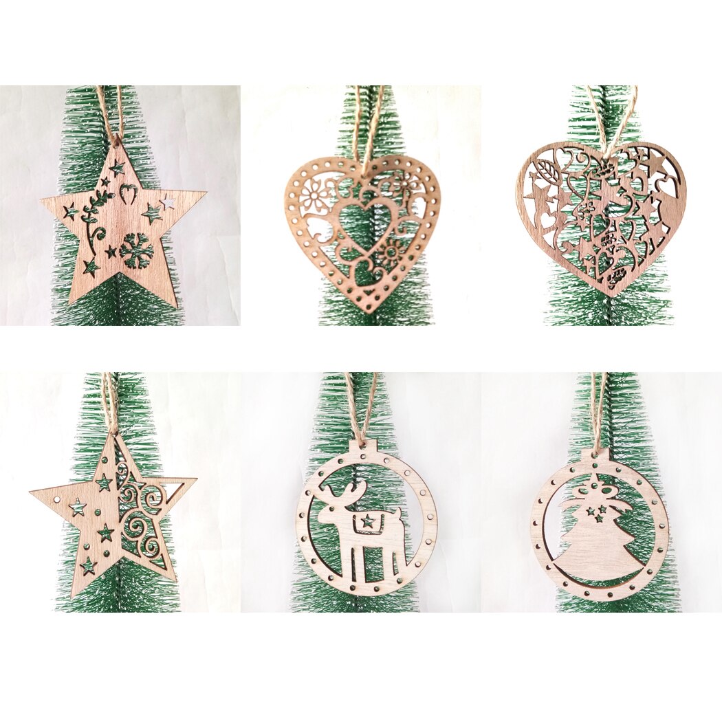 3PCS Nordic Wooden Vintage DIY Crafts Pendant Christmas Hanging Ornament Creative DIY Wood Craft Xmas Tree Decor Accessories-ebowsos