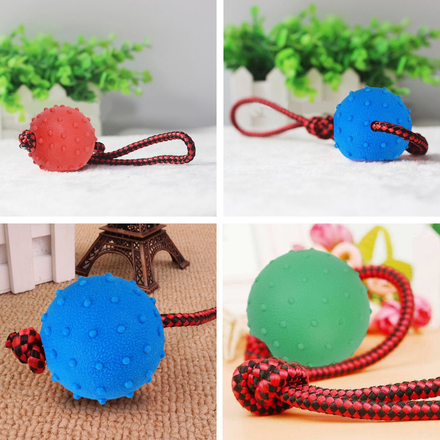 3PCS Pet Chew Toy Portable Thorn Ball Dog Toy Bite-Resistant Rubber Ball Molar Training Dog Toy Red Blue Green Different Sizes-ebowsos