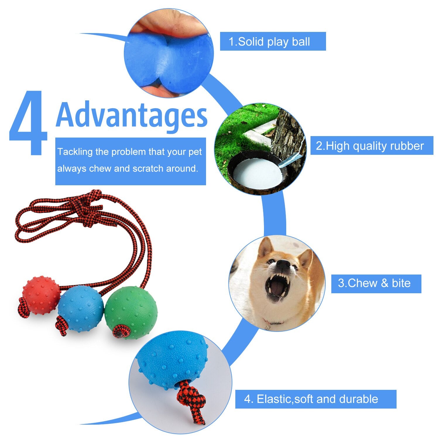 3PCS Pet Chew Toy Portable Thorn Ball Dog Toy Bite-Resistant Rubber Ball Molar Training Dog Toy Red Blue Green Different Sizes-ebowsos
