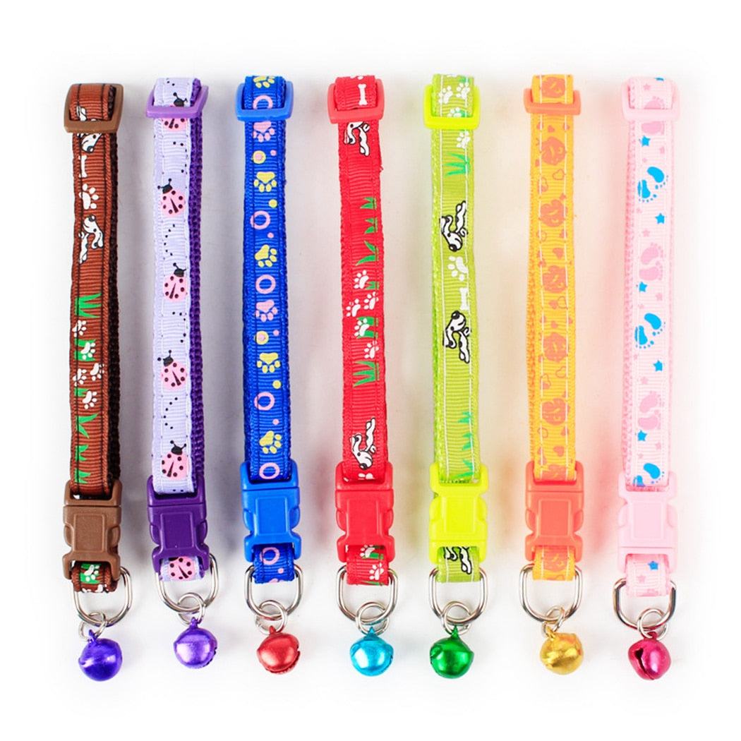 3PCS Pet Collar Adjustable Fashion Colorful Cartoon Solid Color Printing Cat Dog Collar With Bell Pet Accessories Style Random-ebowsos