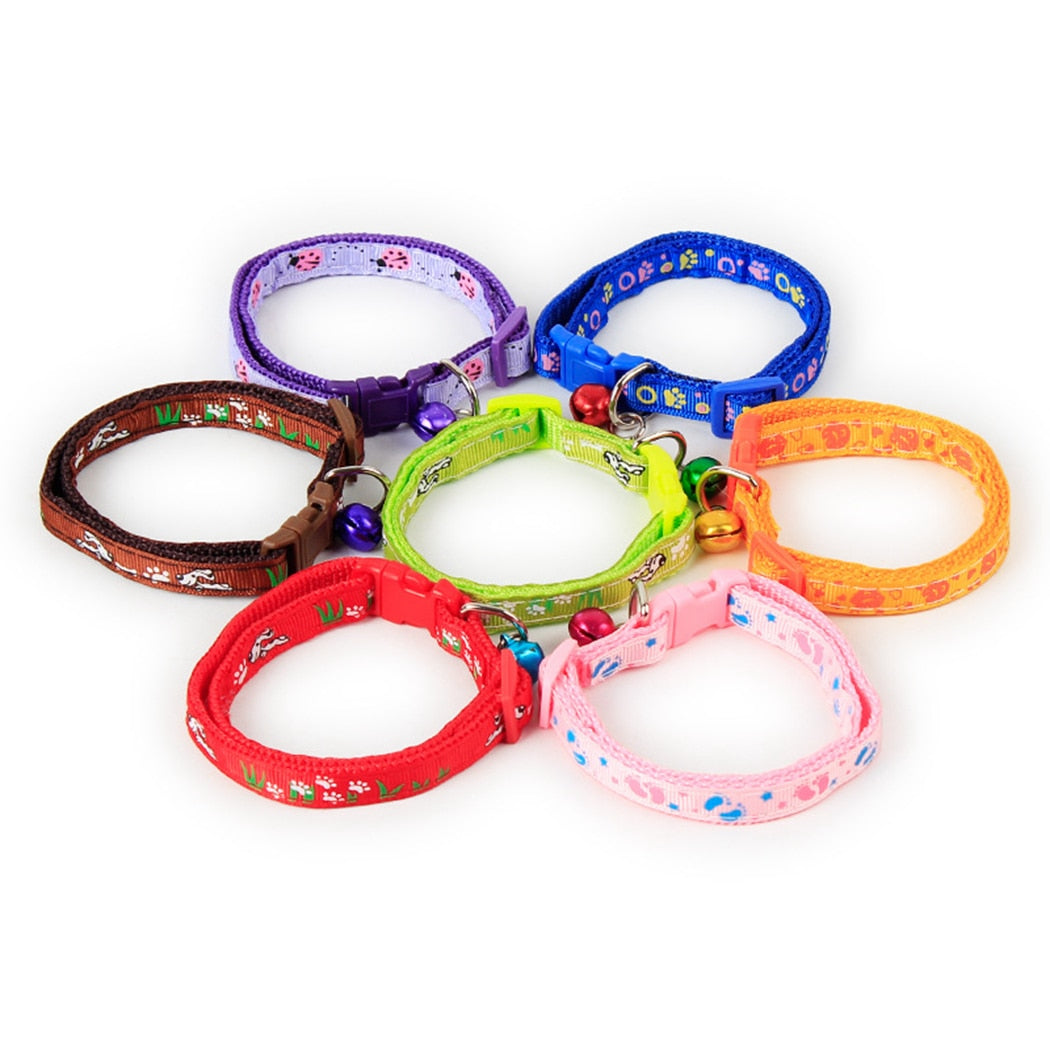 3PCS Pet Collar Adjustable Fashion Colorful Cartoon Solid Color Printing Cat Dog Collar With Bell Pet Accessories Style Random-ebowsos