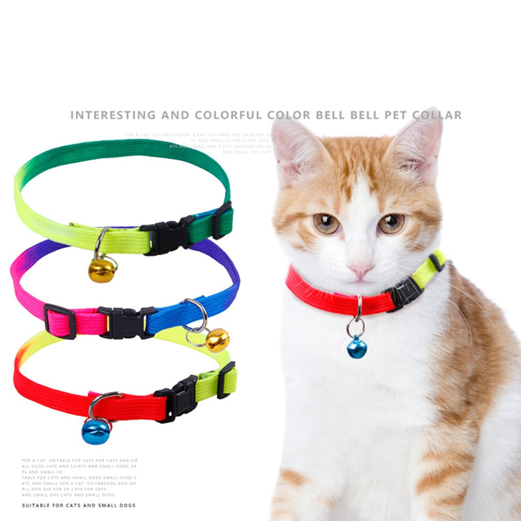 3PCS Pet Collar Adjustable Fashion Colorful Cartoon Solid Color Printing Cat Dog Collar With Bell Pet Accessories Style Random-ebowsos