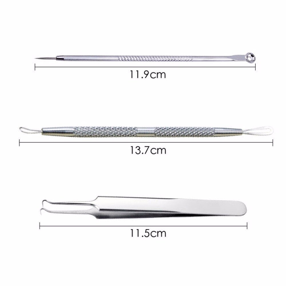 3PCS/SET Portable Size Stainless Steel Acne Removal Needles Blackhead Comedone Acne Pimple Belmish Extractor - ebowsos