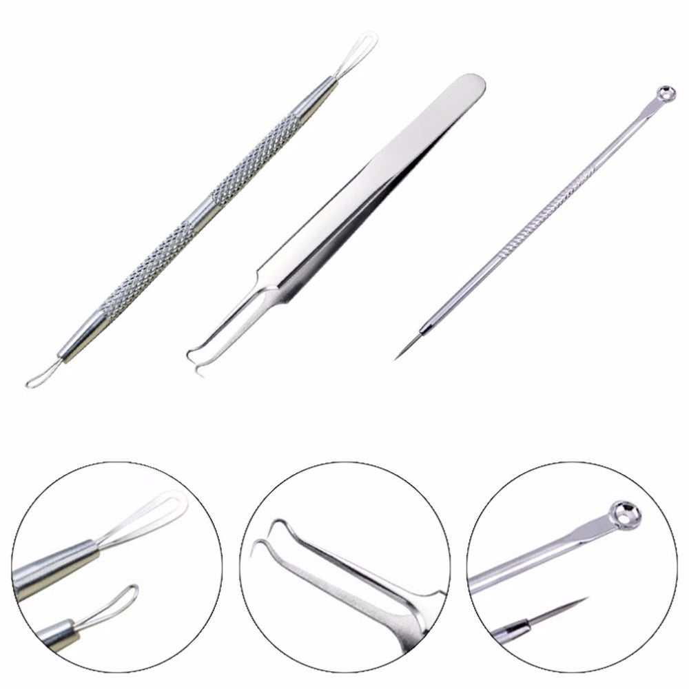 3PCS/SET Portable Size Stainless Steel Acne Removal Needles Blackhead Comedone Acne Pimple Belmish Extractor - ebowsos