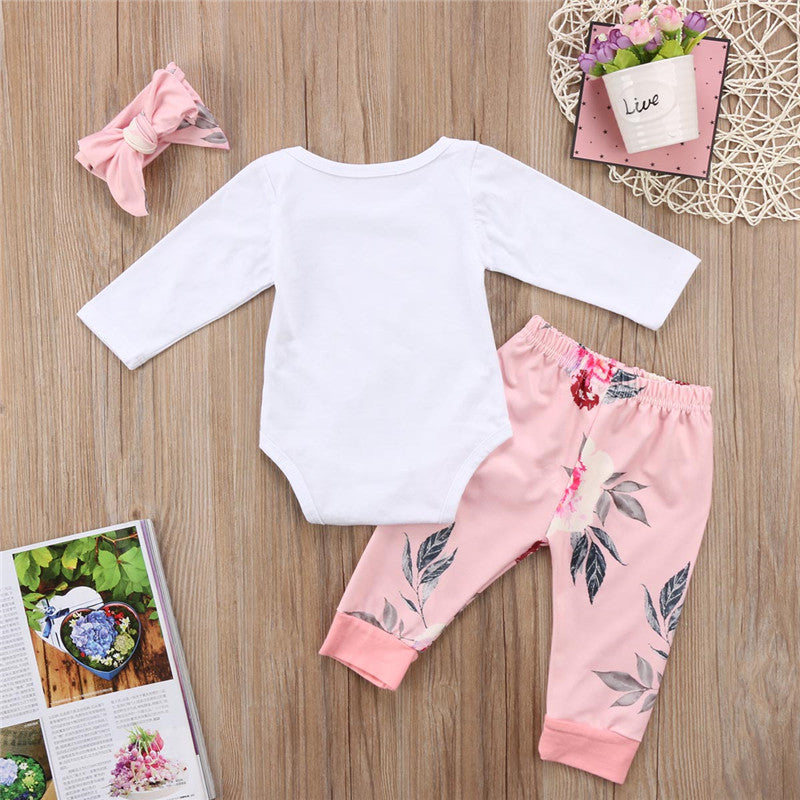 3Pcs Newborn Infant Baby Girl Clothes Little Sister Romper + Floral Pants Outfits Set - ebowsos