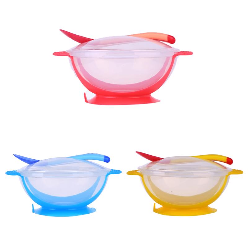 3pcs Baby Cutlery Sets Drop Resistance Suction Cup Food Bowl Spoon Kit - ebowsos