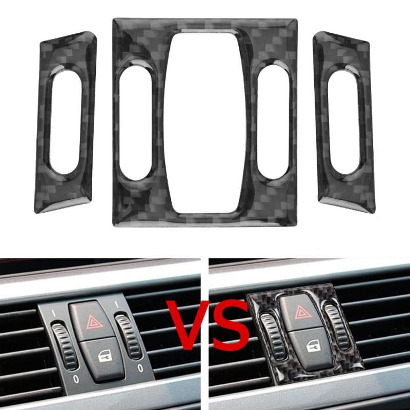 3pcs Car Interior Accessories Carbon Fiber Front Air Conditioner A/C Outlet Vent Car Sticker Trim for BMW E60 5 Series 2004-2010 - ebowsos