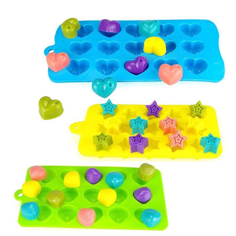 3pcs Elastic Silicone Ice Cube Mold Candy Cake Mold Star Shell Love Die Kit - ebowsos