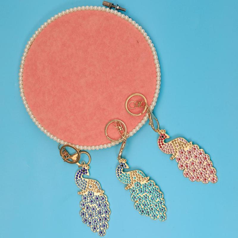 3pcs Handmade Full Diamond Special Shaped Fine Workmanship Non-fading Mosaic Pendant Girl Peacock Butterfly Keychains - ebowsos