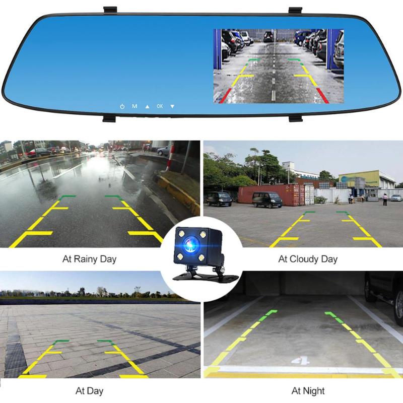 4.3inch TFT Touch Screen Car Rearview Mirror Dual Lens Monitor Auto Parking Vedio DVR Camera Dash Cam Backup Reverse Camera Hot - ebowsos