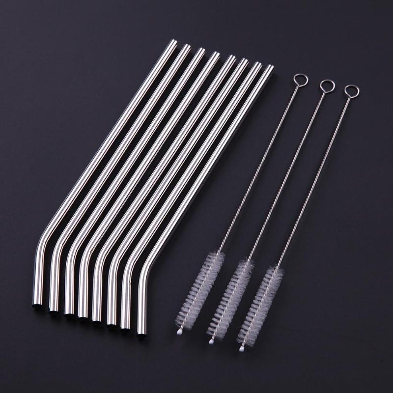 4/6/8Pcs/lot Reusable Drinking Metal Straw Stainless Steel Straw with 1/2/3 Cleaner Brush For Home Party Barware Accessories - ebowsos