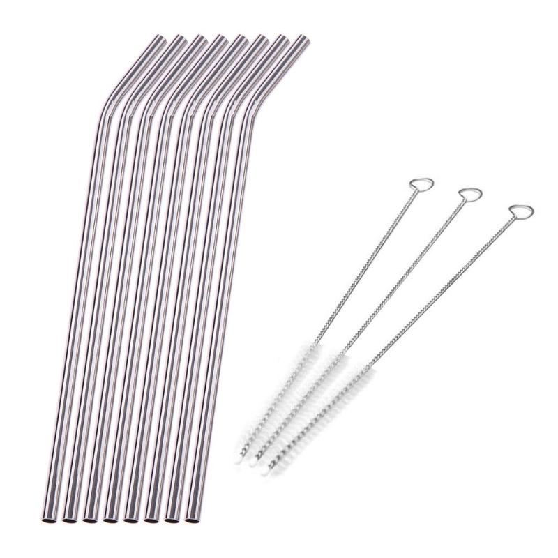 4/6/8Pcs/lot Reusable Drinking Metal Straw Stainless Steel Straw with 1/2/3 Cleaner Brush For Home Party Barware Accessories - ebowsos