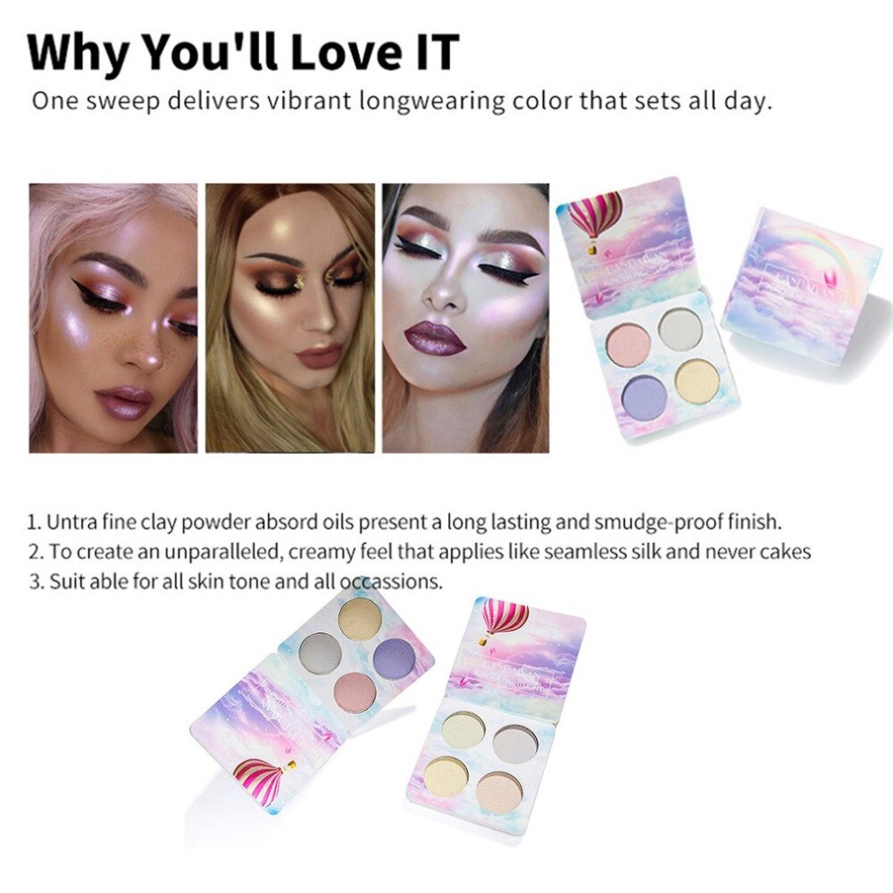 4 Colors/SET Natural Eye Make Up Highlighter Palette Glow Kit Face Powder Eyeshadow Highlight Cosmetic Makeup Tools 2018 Selling - ebowsos
