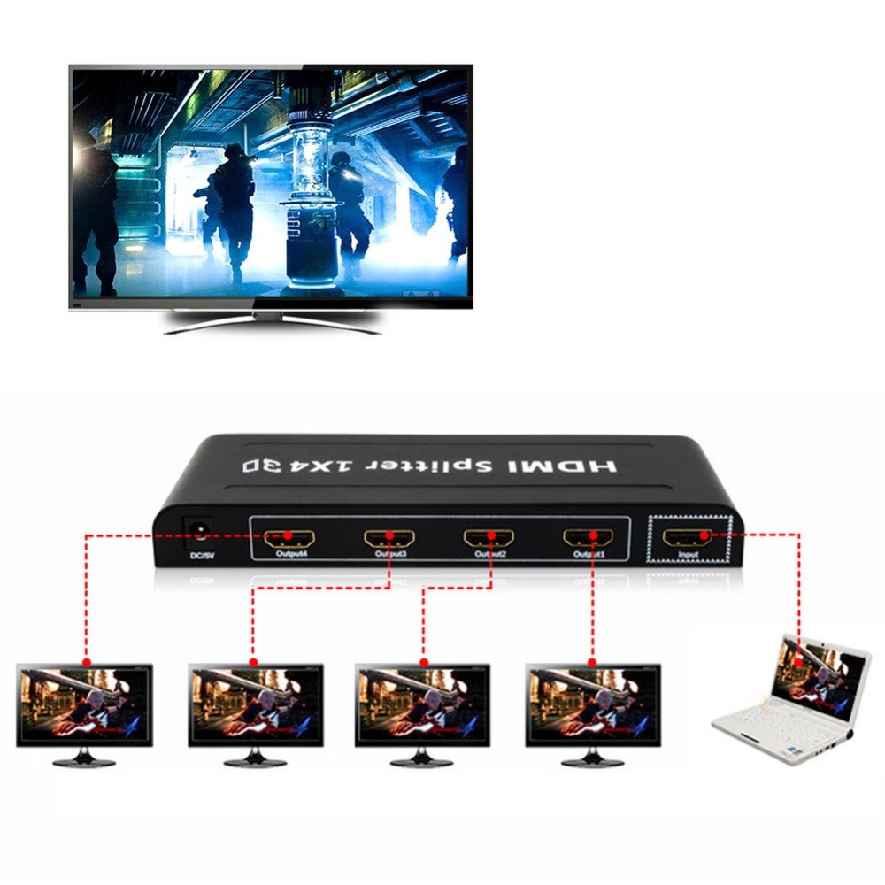 4 Port HDMI Splitter 1 in 4 out Audio Video v1.3b 1080p 1x4 4k HDMI Splitter Amplifier For PS3 3D HD TV Support 1080P HDTV - ebowsos