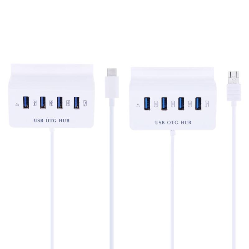 4 Port USB 2.0 / Type-C USB-C OTG HUB with Phone Tablet PC Stand Holder for Phone Multi Ports Splitter Adapter - ebowsos