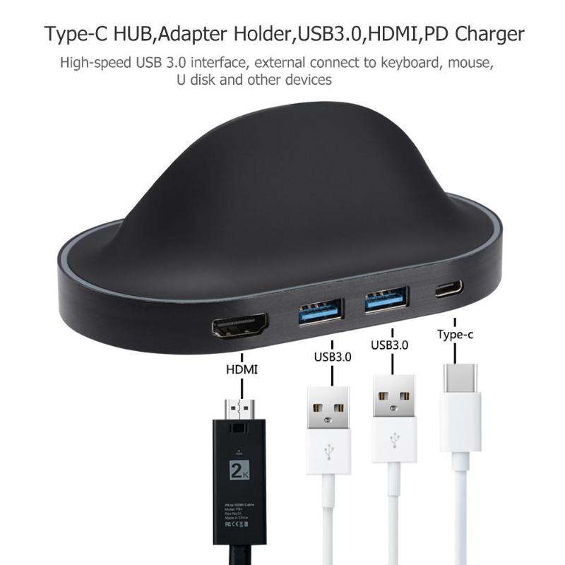 4 in 1 USB 3.1 Type-C HUB Docking Station Type-C Phone Adapter Holder with 2xUSB3.0 HDMI PD Charger for Samsung S8/S9+ Huawei - ebowsos