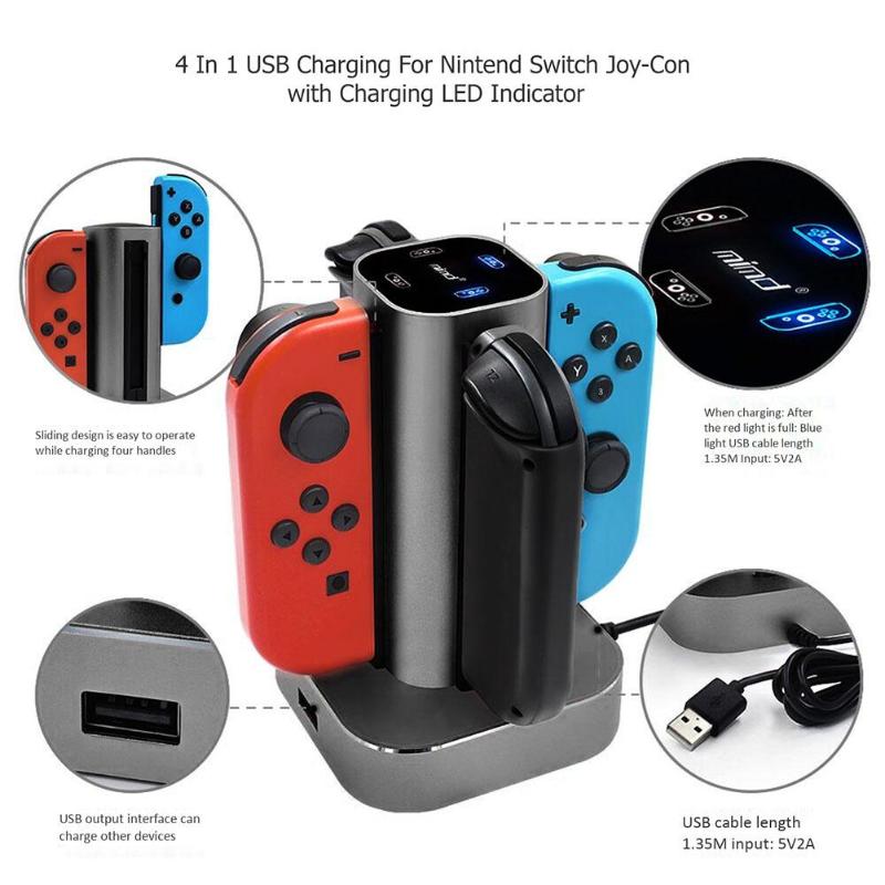 4 in 1 USB Charging Dock Station Charger Cradle for Nintend Switch Joy-Con with LED Charging Indicator High Quality Charger - ebowsos