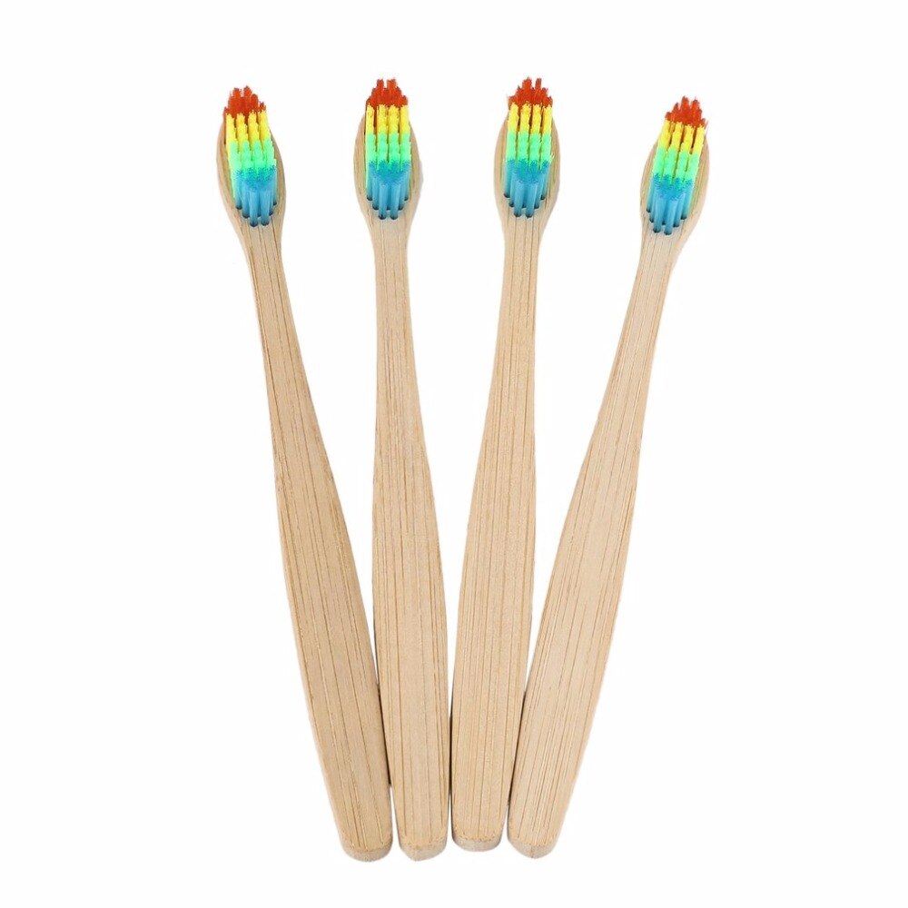 4 pcs/lot Colorful Bamboo Handle Toothbrush Eco friendly Wooden Rainbow Bamboo Toothbrush Oral Care Soft Bristle Teeth whitening - ebowsos