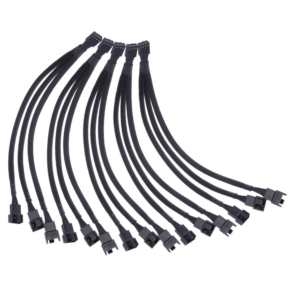 4 pin 1 to 3 Extension Cable PWM Fan Splitter Cable 1 to 3 Ways Splitter Adapter Converter Black Sleeved Extension Cable - ebowsos
