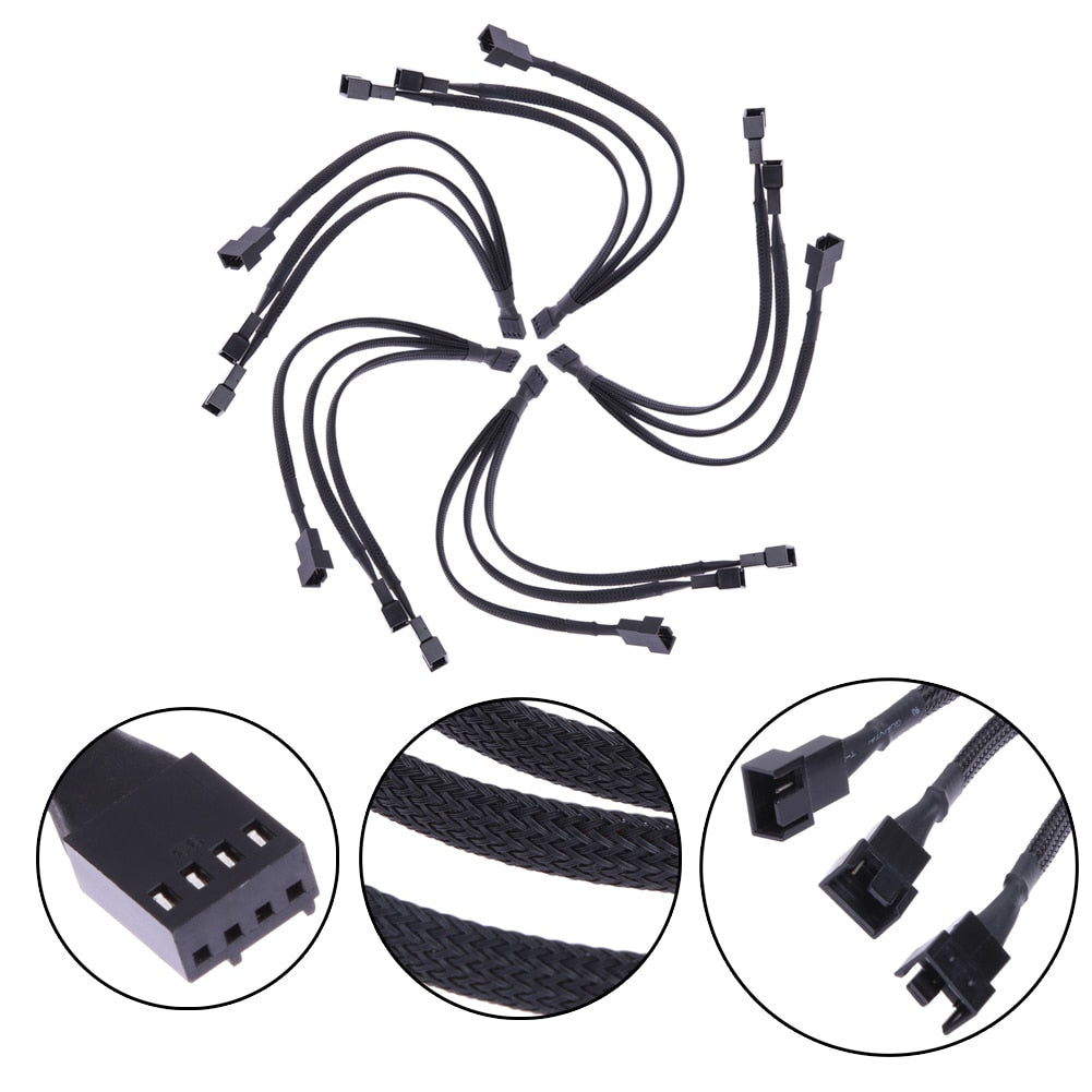 4 pin 1 to 3 Extension Cable PWM Fan Splitter Cable 1 to 3 Ways Splitter Adapter Converter Black Sleeved Extension Cable - ebowsos