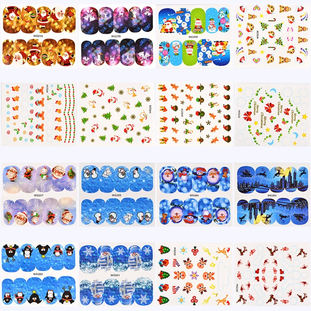 45PCS Sweet Christmas Nail Sticker Stylish Xmas Printing Paper Nail Art Decoration DIY Nail Decal Tool - ebowsos