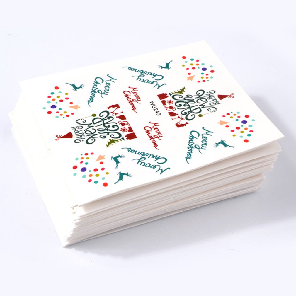 45PCS Sweet Christmas Nail Sticker Stylish Xmas Printing Paper Nail Art Decoration DIY Nail Decal Tool - ebowsos