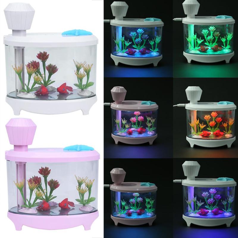 460ML Mini Fish Tank Electric Ultrasonic Aroma Diffuser Mist Maker USB Air Humidifier Oil Diffuser Cool Mist With LED Lights - ebowsos