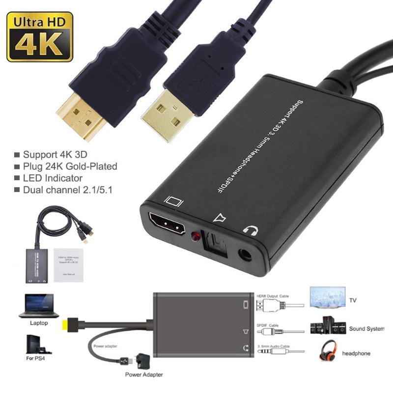 4K HDMI to HDMI + SPDIF Optical Toslink 3.5mm Stereo Audio Extractor Converter High Quality HDMI Audio Splitter New Arrival - ebowsos