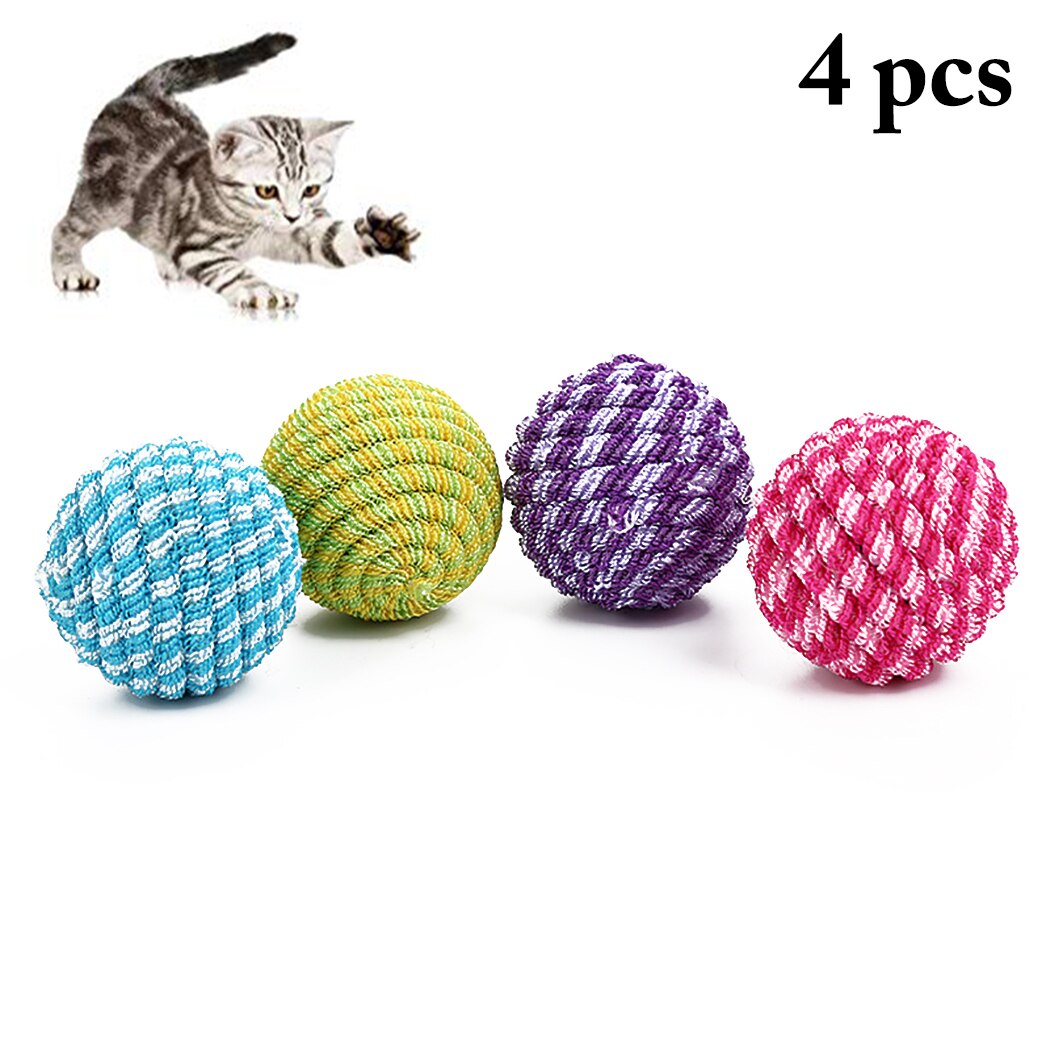 4PCS Cat Ball Toy Colorful Funny Cat Elastic Line Ball Molar Cleaning Tooth Training Toy Pet Interaction Supplies Random Color-ebowsos