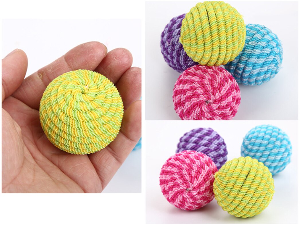 4PCS Cat Ball Toy Colorful Funny Cat Elastic Line Ball Molar Cleaning Tooth Training Toy Pet Interaction Supplies Random Color-ebowsos