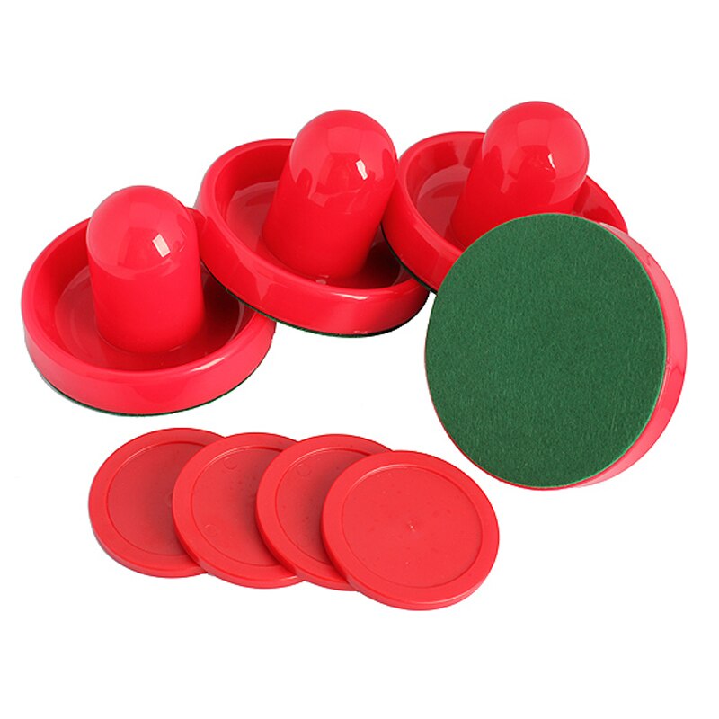 4Pcs Air Hockey Table Goalies with 4pcs Puck Felt Pusher Mallet Grip Red-ebowsos
