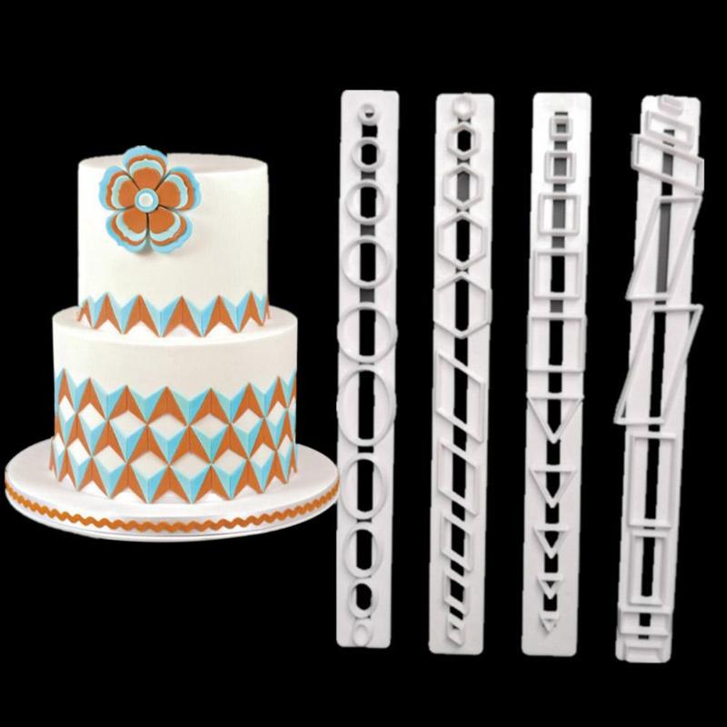 4Pcs Geometric Plastic Cake Mold Tool Fondant Sugarcraft Cake Cookie Cutter for Birthday Cake Decorating Tools DIY Baking Mould - ebowsos