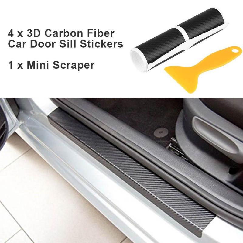 4Pcs/set 3D Carbon Fiber Car Door Sill Scuff Plate Cover Anti Scratch Stickers Scuff Cover Anti Scratch Decal Universal For Car - ebowsos