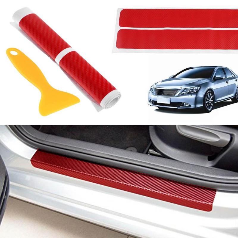 4Pcs/set 3D Carbon Fiber Car Door Sill Scuff Plate Cover Anti Scratch Stickers Scuff Cover Anti Scratch Decal Universal For Car - ebowsos