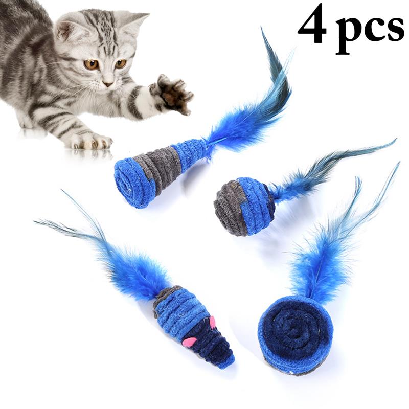 4pcs Cat Play Toys Set Creative Faux Feather Plush Rope Cat Teaser Toy Pet Play Toy Pet Supplies Cat Favors-ebowsos