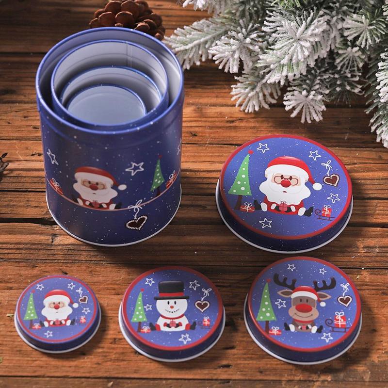 4pcs Christmas Candy Cans Wear Resistance and Durability High-capacity Santa Claus Snowman Elk Iron Storage Box Kids Gifts - ebowsos